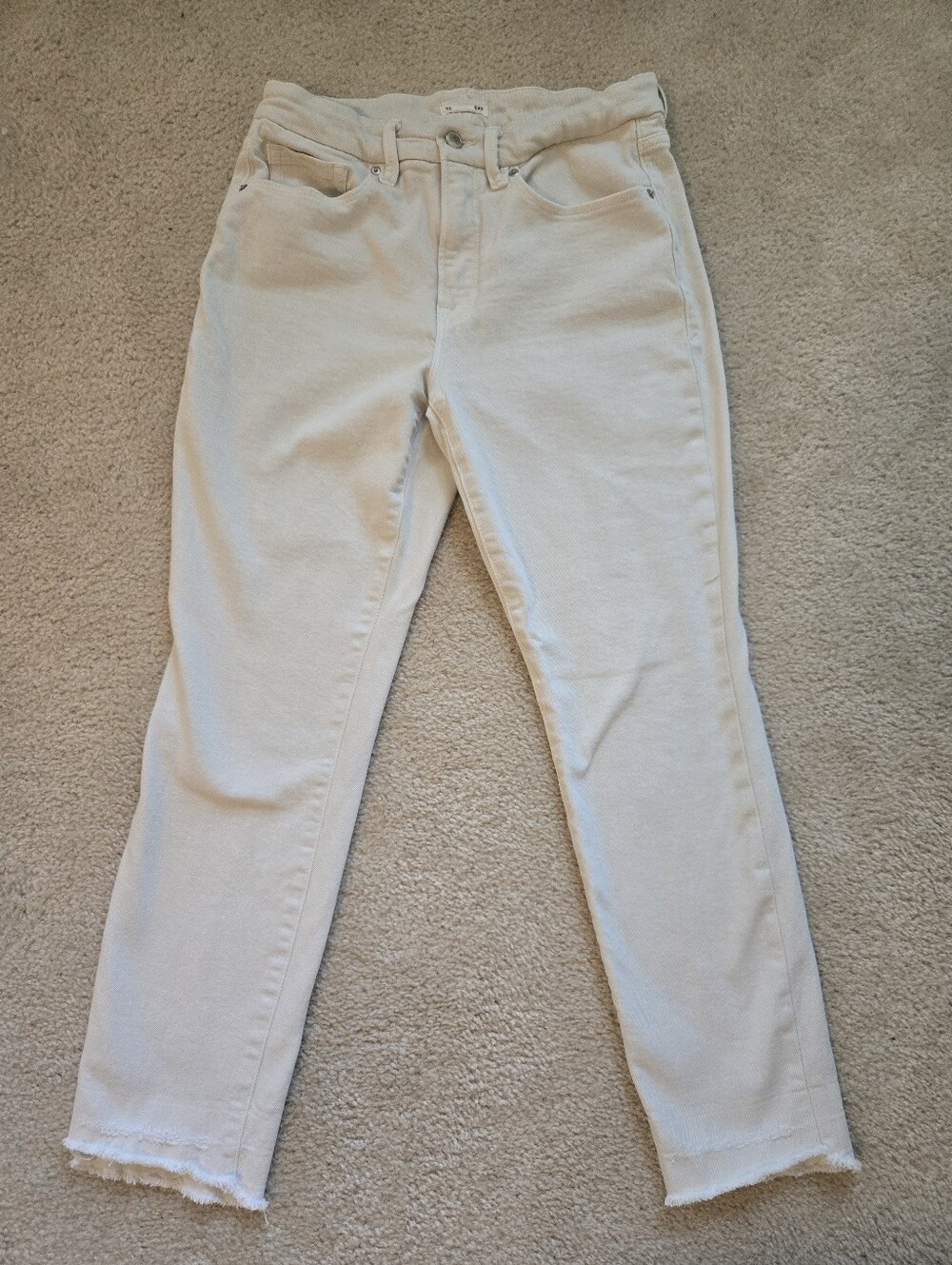 Good American Cream Ankle Crop Jeans